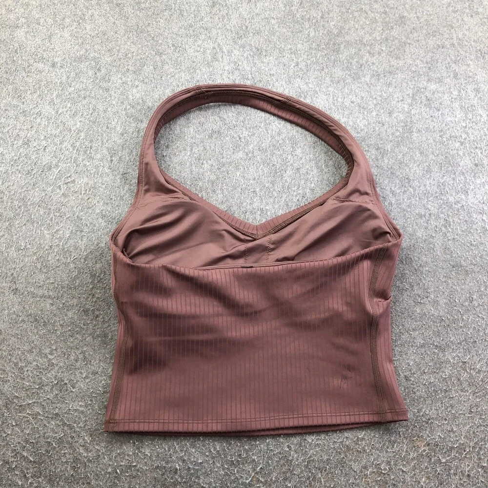 Vuori Tank Top Womens Small Brown Ribbed Cropped V Neck Athletic Yoga - Picture 6 of 9